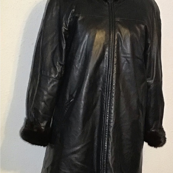 Leather fur womens lamb black reversible jacket size small - Picture 7 of 14